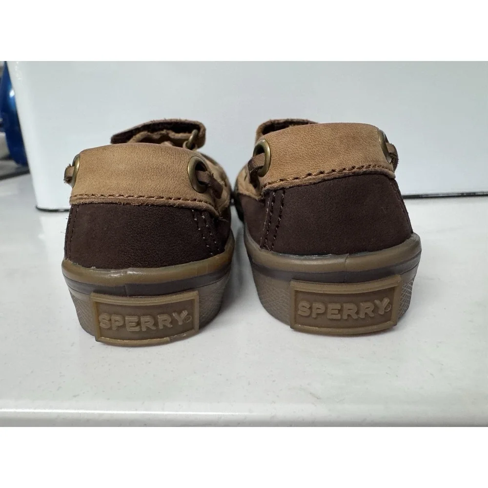 Sperry Leather Loafer Slide On Baby Size 5.5 Brown Hook And Loop Closure Easy On - Picture 3 of 12